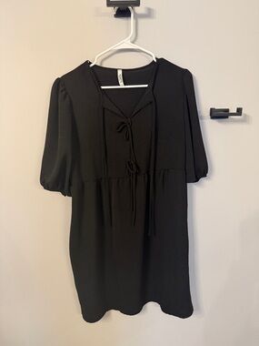 Black Mini Dress with Tie Neck